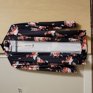 Black Floral Long Sleeve Kimino Cardigan